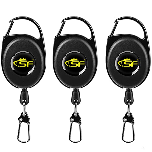 SF Fly Fishing Zinger Retractor 3 Pcs Steel Cord Black, Zinger Aluminum Alloy Hook 3PCS