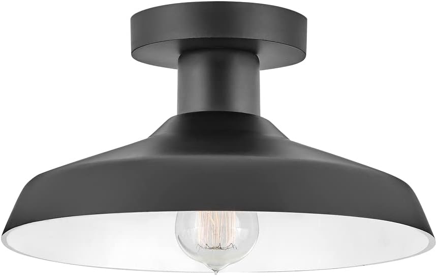 Hinkley Forge 12072AL Small Outdoor Flush Mount Light Fixture, Warehouse Industrial Style, Composite Material, Anti-Fading Finish, Black