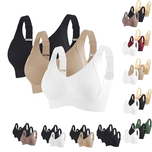 3er Pack Sport BH Damen Ohne Bügel BH Starker Halt Push Up Bra BHS Wireless Seamless Stütz Große Größen Bequem Soft Schlaf Bralette Anti Sagging BHS Gepolstert für Alltag Yoga