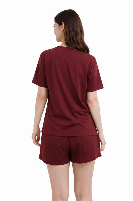 Image of KSHS Women Cotton Night Suit Top & Shorts Set | Loose Fit Printed Nightwear Co Ord Set Stylish Western | Soft Breathable Sleepwear Shorts with Pocket for Women