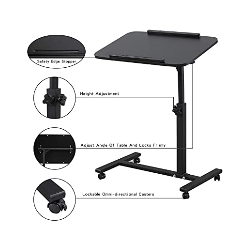 image for Furist Bed Desk Adjustable Overbed Bedside Table Rolling Laptop Tray D