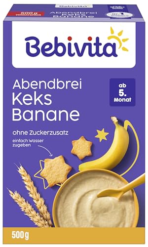 Bebivita Milchbreie ohne Zuckerzusatz Abendbrei Keks-Banane, 500g 4er Pack (4x500g)