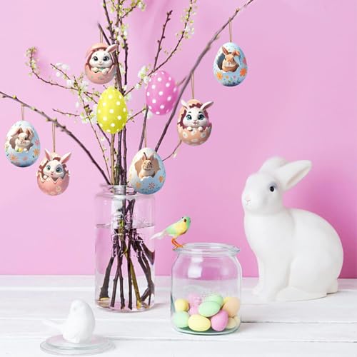 Osteranhänger Hase, 6 Stück Osterdeko Zum Aufhängen, Osterschmuck zum Aufhängen, Osterhase Anhänger, Acryl Osteranhänger, Osterhase Deko für Ostern Deko