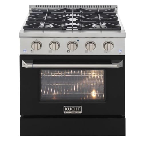 Pemberly Row 30" Stainless Steel Natural Gas Range, Black and