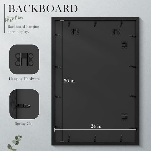 Image of 24x36 Poster Frame Set of 4, Solid Wood Picture Frames, Display 24x36 Photos without Mat, Horizontal or Vertical Wall Mounting Poster Frame, Black Woodgrain