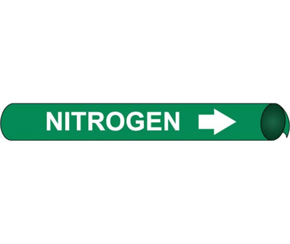 NMC F4074"Nitrogen" Strap-On Pipe Marker, Fits 6"-8" Pipe, White/Green