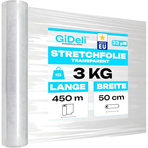 GiDeli Rollo de lámina elástica transparente – Película para envolver – Película elástica a mano 450 m/50 cm Material de embalaje – Película de embalaje en rollos – Película para muebles – Láminas