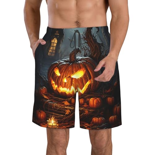 Men's Swim Trunks Pumpkin Lantern Quick Dry Board Shorts Mens Bathing Suit Beach Swimwear with Pockets - Main Image