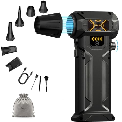 Compressed Air Duster Electric Air Duster with Upgraded 6 Nozzles 130000RPM Rechargeable Air Duster LED Light & Adjustable Speed Turbo Air Blower for PC Electronics & Car Cleaning (FE-J35)