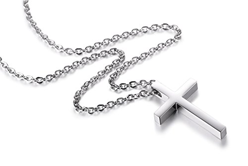 Reve Simple Stainless Steel Silver Tone Cross Pendant Chain Necklace for Men Women, 20-22 Inches3
