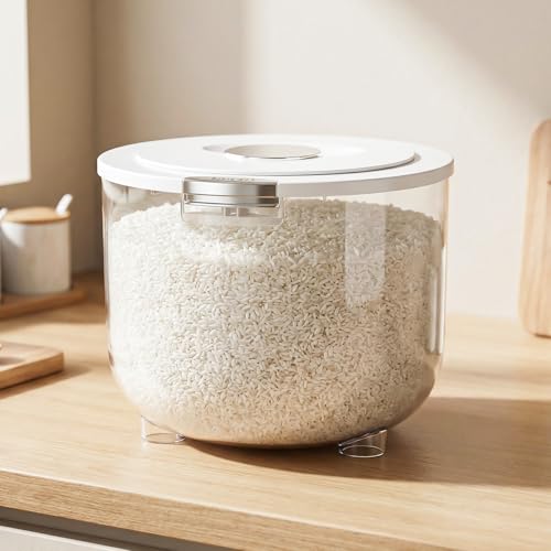 Image of Zuhi Airtight Rice Storage Dispenser Container | Moisture-Proof BPA-Free Food Storage Jar for Rice, Cereals, Grains & Pulses | Transparent Grocery Container with Flip Lid & Measuring Cup (10 Kg)