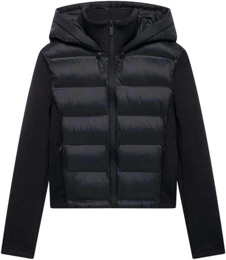 Women Padded Jacket Hooded Patchwork With Pockets Long Sleeve Front Zipper Chic Tops Fashion