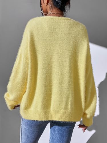 SHENHE Women's Cardigan Sweater Fuzzy Button Down Long Sleeve Open Front Drop Shoulder Cardigan Outwear2