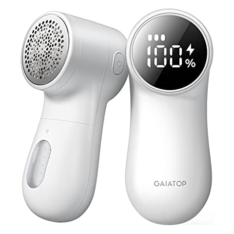 GAIATOP Stoffrasierer, wiederaufladbarer Fusselentferner Pullover Defuzzer, intelligente Digitale Anzeige, Fusselrasierer Fuzzs Pillen Bommeln Trimmer für Kleidung und Möbel Weiß(1 Stück) Cover