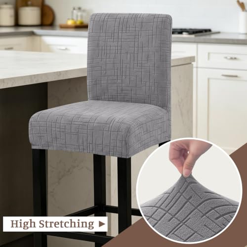 Image of FUANGUI Bar Stool Covers Set of 4, Stretch Bar Stool Seat Covers | Washable Removable Bar Chair Covers with Backs Slipcovers, Bar Chair Covers Square for Kitchen Dining Room Cafe
