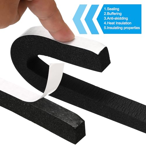 PATIKIL Foam Weather Stripping for Doors, 1 Roll 5/8" W x 3/4" T Foam Seal Tape Adhesive Insulation Strip for Door Window Air Conditioning, Black(6.56 Ft Length) by PATIKIL - Used condition - Image 3