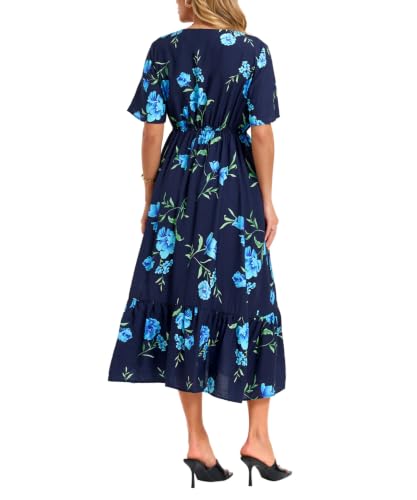 Image of Women's Summer Short Sleeve Maxi Floral Flowy Dresses with Pockets