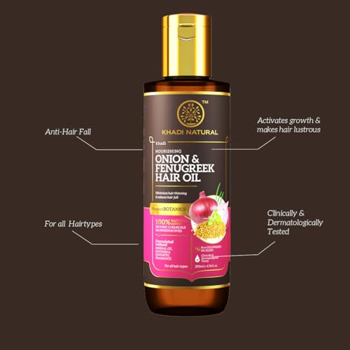 Khadi Natural Onion and Fenugreek Hair Oil| Strengthens Hair Follicles| Frizz-Free Hair| Paraben Free| - POWERED BOTANICS, 200ml - Image 2