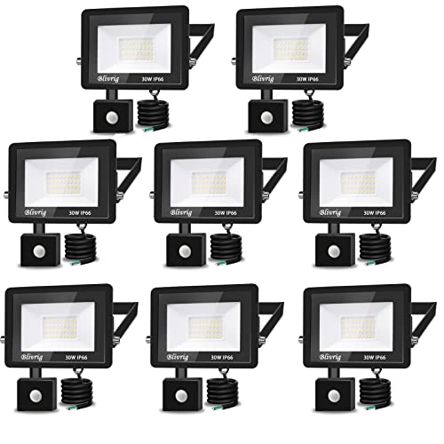 LED-Strahler mit Bewegungsmelder, 30 W, Kaltweiß, 3000 lm, LED-Spot für den Außenbereich, 6500 K, LED-Projektor, Außenbeleuchtung, IP66, wasserdicht, für Garten, Garage, Terrasse, Fabriken, Stadien, 8