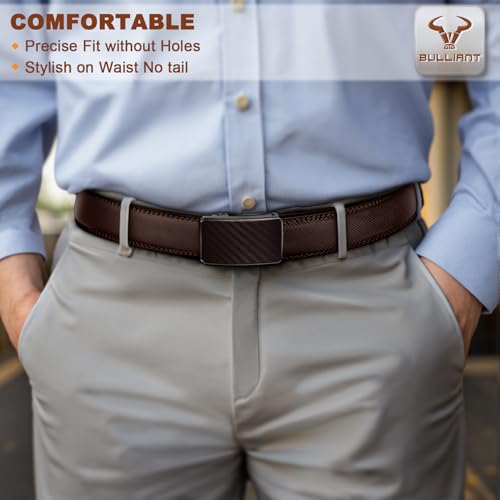 Image of BULLIANT Men Ratchet Belt 2 Pack, Click Sliding Leather Belt Adjustable for Gift Men Dress Casual Jeans 1 3 /8,Cut for Fit