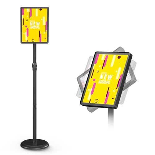 Rdiorry Adjustable Sign Stand, 8.5x11 Inches Floor Standing Sign Holder Stand, Snap-On Open Frame, 360° Rotating Display Outdoor Advertising Poster Signage Stand（Black）