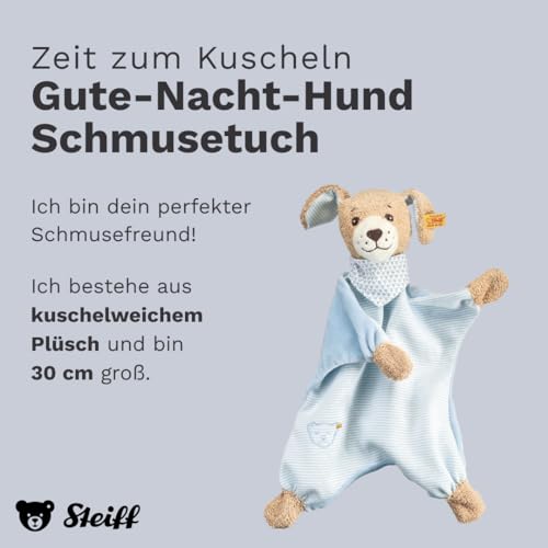 Steiff Schmusetuch Gute-Nacht-Hund, Süßes Stofftier, Jungen, Mädchen & Babys ab 0 Monaten, Plüschtier 24 cm, Hellblau, 239694