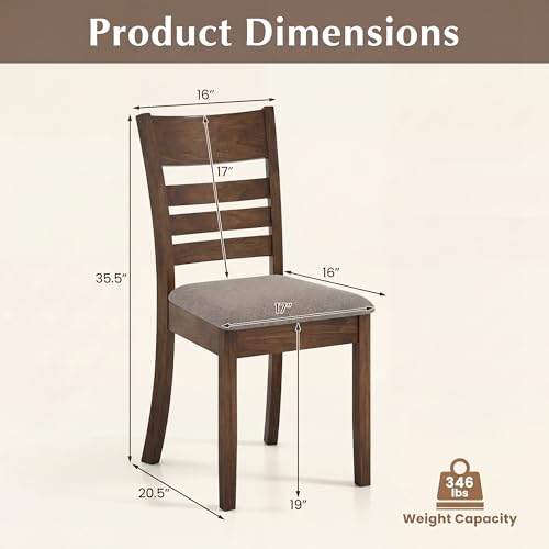 Image of COSTWAY Wooden Dining Chairs Set of 2, Solid Rubberwood Frame Kitchen Side Chairs w /Upholstered Padded Seat & High Slat Back, Mid-Century Modern Dining Chair for Dining Room Kitchen (Light Brown)