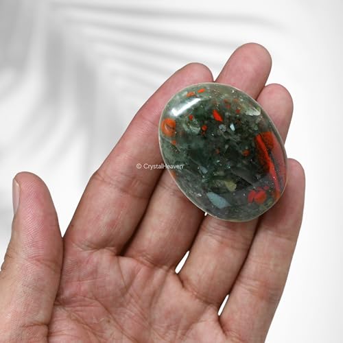 Image of Certified African Bloodstone Crystal Palm Pebbles Stones for Anxiety Stress Relief Massage - AAA Grade Original Healing Gemstone Agate Palm Stone for Yoga Meditation Spiritual Reiki Feng Shui
