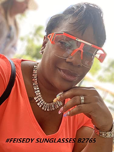 FEISEDY Square Flat Top Shield Sunglasses One Piece Frameless Stylish Women Men UV400 B2765 (Orange Frame, 73)3