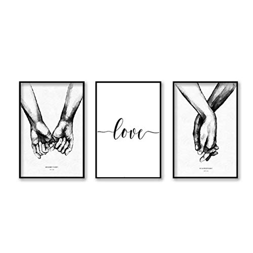 3 Pcs Canvas Print Hand in Hand Wall Art Poster Black And White Art Deco living Room Bedroom Study Painting for Home Decorations (11.8x15.7 in)