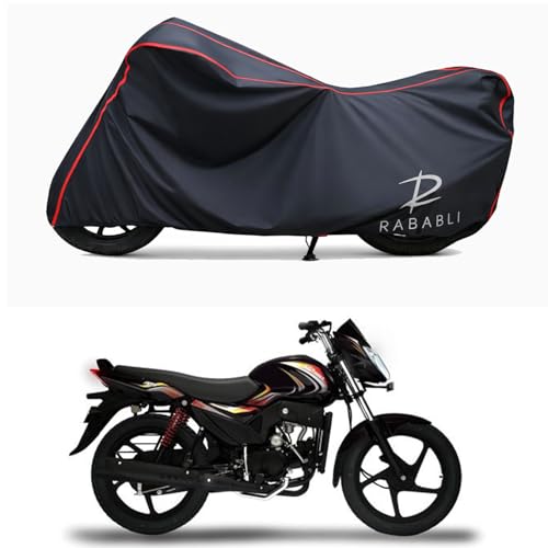 Image of Waterproof Bike Body Cover Compatible for | Mahindra Pantero | Taffeta Fabric, Red Piping Design, Bottom Elastic Fit | Dustproof, Sun UV & Rain Protection for All Bikes