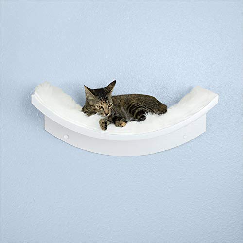 The Refined Feline Lotus Leaf Cat Shelf, Modern Sturdy Curved Design Cat Wall Perch, Elegant Wood Wall Mounted Cat Bed Furniture