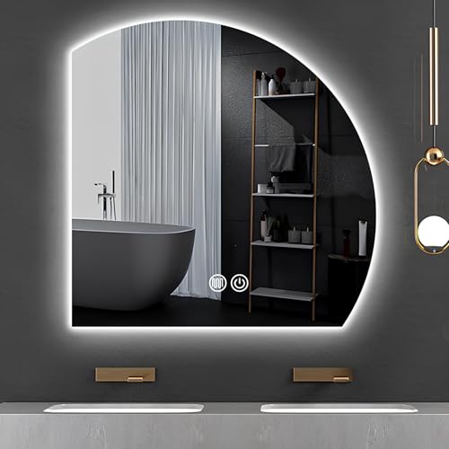 Image of Half Moon LED Wall Mirror, Modern Anti-Fog Bathroom Mirror with Lights, Frameless, 3 Colors Dimmable Makeup Vanity Mirrors with Touch(Left Cut,50cm /19.7in)