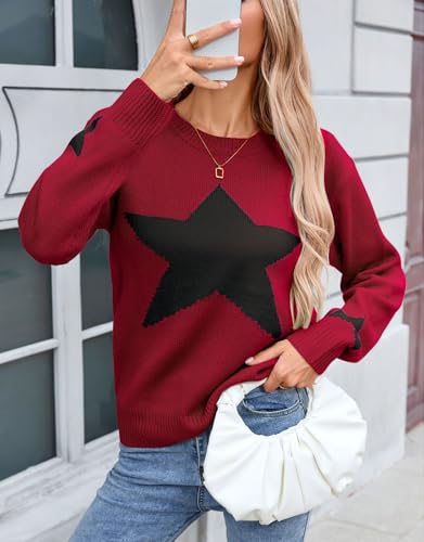 shermie Womens Star Graphic Sweaters Long Sleeve Crew Neck Casual Cable Knit Pullover Sweater2