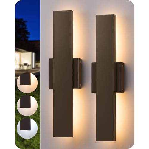 EDISHINE 2 Pack LED Outdoor Wall Lights Dimmable, 15.7" Rectangular Modern Exterior Wall Light, 3CCT, Iron & PC, IP65 Waterproof Outdoor Wall Sconce for Patio, Corridor, Oil Rubbed Bronze Oi