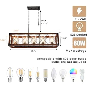 5-Light Farmhouse Kitchen Island Lighting, 35.5 Inch Linear Dining Room Light Fixture,Rustic Rectangle Chandeliers for Dining Room,Vintage Ceiling Hanging Pendant Light(Rustic Wood Grain) 5 Light Farmhouse Kitchen Island Lighting 355 Inch Linear Dining Room Light FixtureRustic Rectangle Chandeliers for Dining RoomVintage Ceiling Hanging Pendant LightRustic Wood Grain