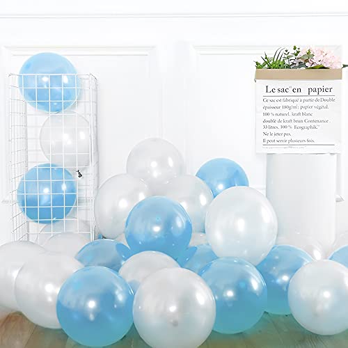 Ballons en Latex Bleu Ciel et Blancs - 20 Pièces pour Mariage, Fiançailles, Baby Shower et Décorations de Fête d'Anniversaire