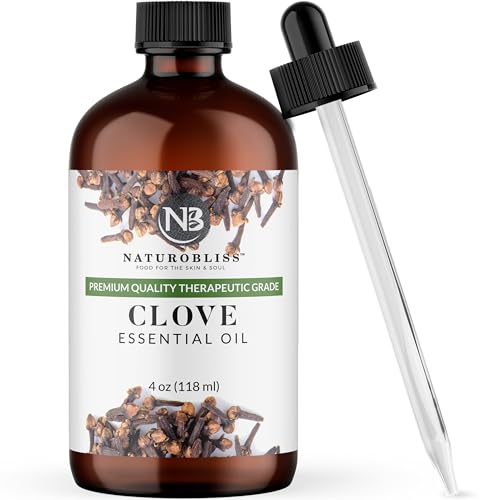 Image of NaturoBliss Clove Essential Oil 4 oz - 100% Pure Clove Bud Oil for Aromatherapy, Diffuser & Humidifier Use, Warm Spicy Scent for Home Fragrance, Large Amber Glass Bottle