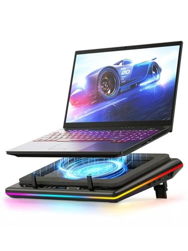 Image of CALMORA llanno V12 RGB Laptop Cooling Pad, Gaming Laptop Cooler with 5.5 Inch Powerful Turbofan, Fast Cooling Laptop 15.6-21in, Adjustable Speed, Touch Control, LCD Screen, Black