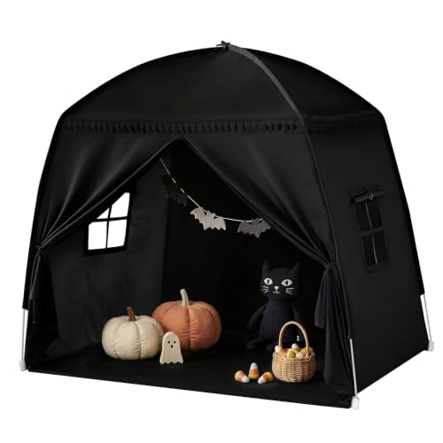 Kids Play Tent Bed Tent: Childrens Double Single Bed Tent Large -Canopy Toddler for Boys & Girls - Baby Pop Up Tent Floor Playhouse Indoor Sleeping for Bedroom Decor Gift Toys (Black)