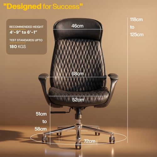 Image of DROGO Levante Ergonomic Office Chair for Work from Home with Bionic Curve Design | High Back Executive Boss Chair, Double Padded Armrest, Genuine Vegan Leather, Heavy Metal Base, 145 Recline (Black)