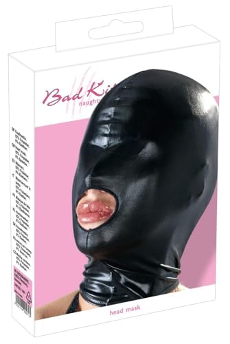 Bad Kitty Kopfmaske - erotische Kopfmaske mit Mundöffnung für Frauen, eng anliegende Maske im Wetlook, schwarz