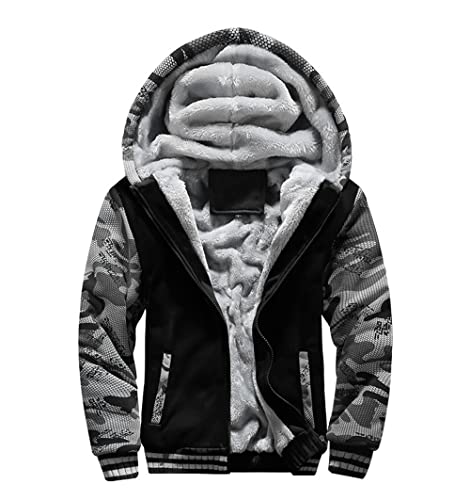 Skrsila Sudadera con Capucha para Hombre con Cremallera Chaqueta de Forro Polar Invierno Cálido Camuflaje Hoodie Abrigo