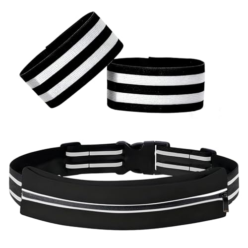DouXryle Reflektor Gürtel, Reflektorbänder Band mit 2 Stück Hosenklammer Fahrrad, Laufgürtel für Handy, Kinder-Sicherheitsarmbänder,mit Wasserdicht Tasche, Reflektoren Hosenclip für Radfahren