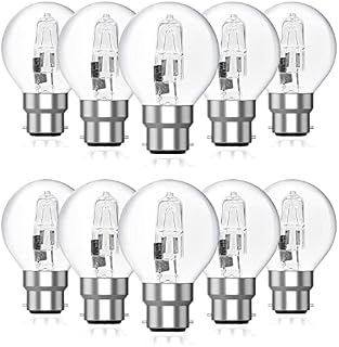 Bonlux 10-Pack 28W BC B22 Golf Ball Light Bulbs Dimmable, Bayonet Cap Eco Halogen G45 Classic Mini Globes Clear Round Light Bulb, 340-370 Lumen, Warm White 2700K
