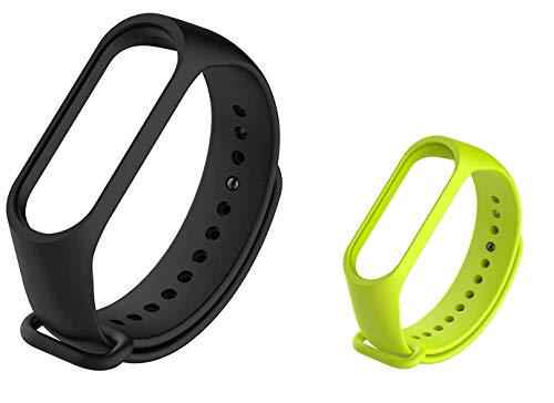Hadwin Adjustable Silicone Strap Compatible for Mi Band 3 / Mi Band 4 (Combo Pack, Pack of 2) (Black & Light Green)