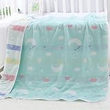 Hayisugal Couverture pour enfant 6 couches en 100% coton – Couverture douillette en coton idéal comme couverture de poussette, couverture de première année, étoile et lune, 120 x 150 cm