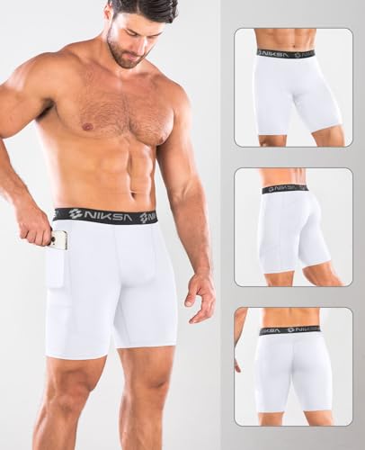 Image of Niksa 1 /2 Pack Mens Compression Shorts with Pocket, Performance Spandex Athletic Sports Workout Running Underwear Shorts