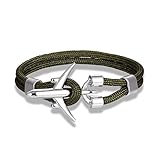 RJGOPL Lässige sportliche Flugzeuge Survival Armband Männer Femme Paar Flugzeug Anker Armbänder Glücksgeschenke Kette Paracord Armreifen Homme 19cm Silber Grün