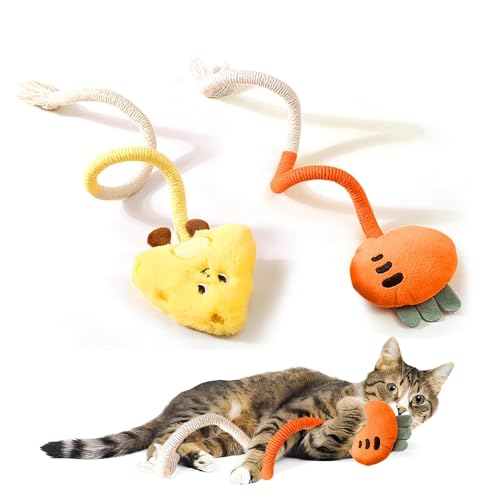 Kingtree Cat Toy Chew Ropes, 2 Pack Cotton Rope Cat Chew Toys Interactive Catnip Rope Toys for Indoor Cats Teeth Cleaning, Bite Resistant Chew Ropes Without Wire
